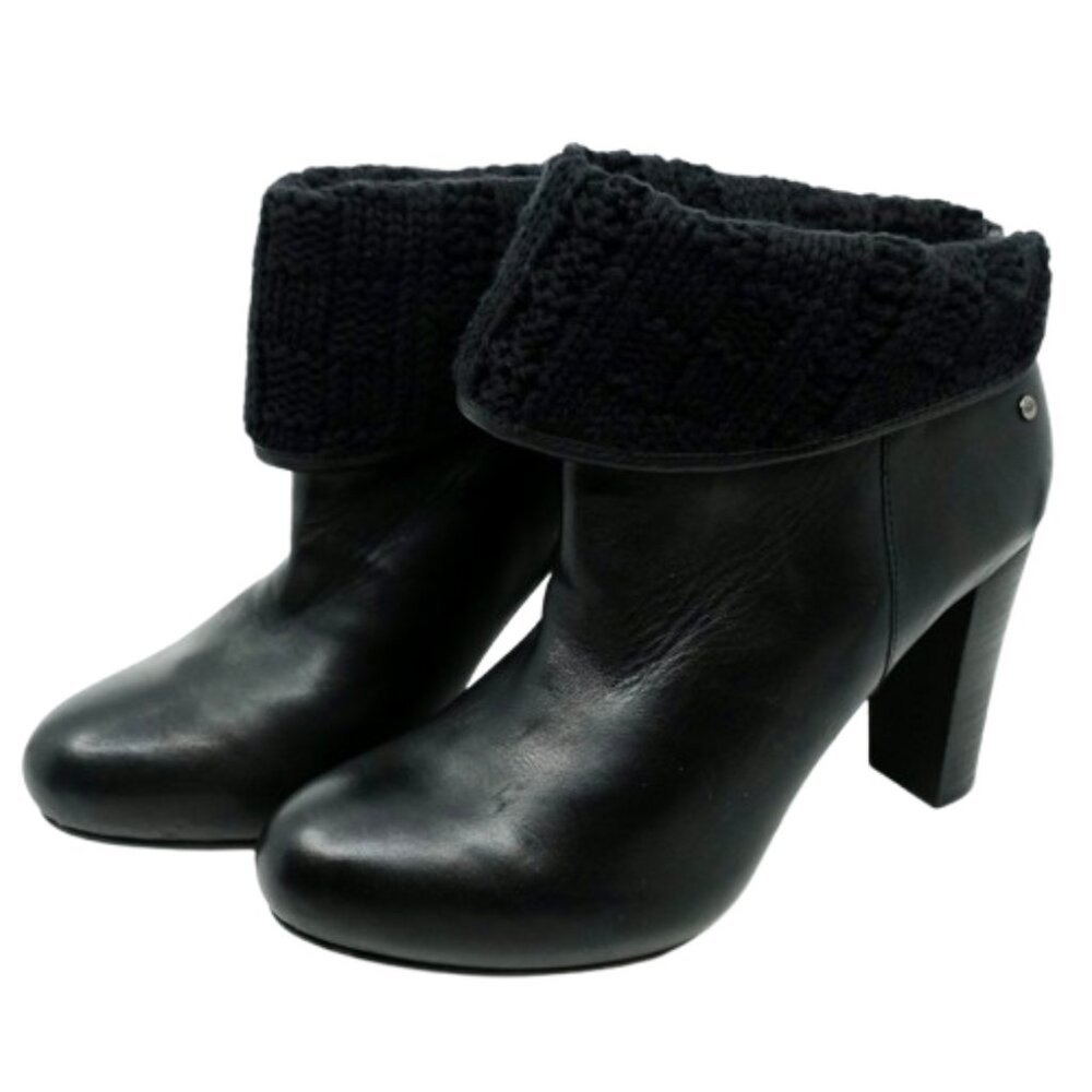 UGG~Dandylion Tress~BLACK LEATHER ANKLE BOOTS HEELED Size 9